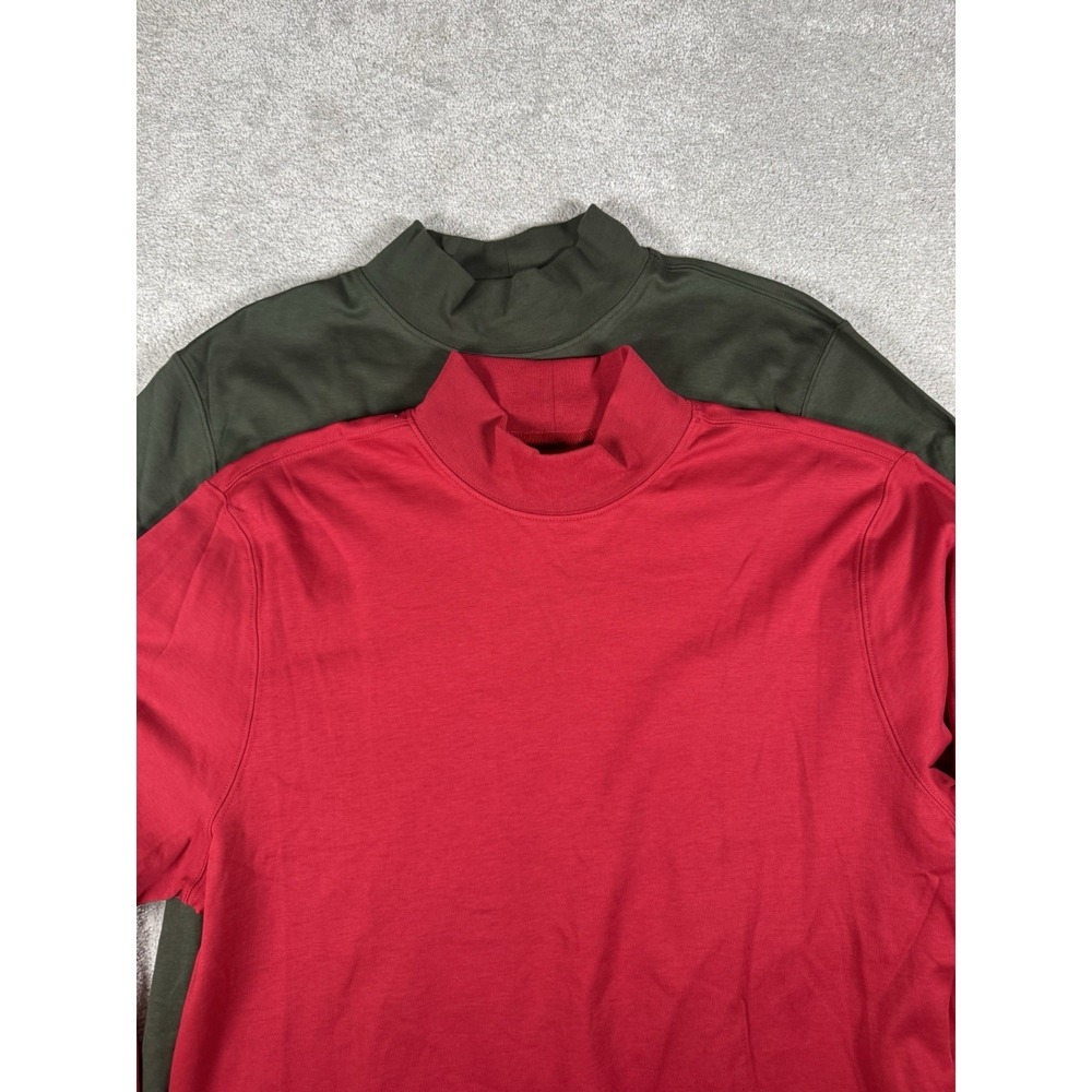 L.L.‎ Bean Base Layer Shirt L-reg Green/red  Cotton Turtleneck L/S Basic X2 NWOT